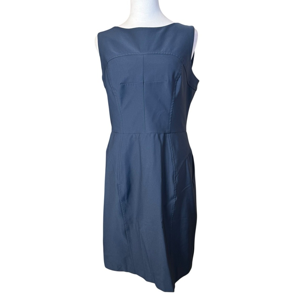 Milly Navy‎ Blue Sheath Dress Size 10 Career Business Gold Zipper Cocktail Event